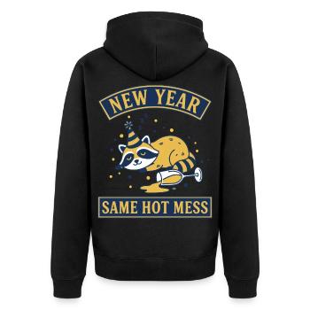 Neujahr Dasselbe Durcheinander Lustiges Waschbärendesign - Unisex Premium Bio Zip Hoodie - Schwarz - Hinten - Nico (187cm)