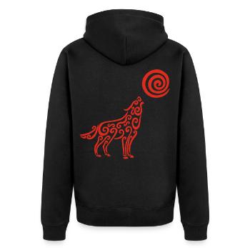 Der Wolf und der rote Mond - Unisex Premium Bio Zip Hoodie - Schwarz - Hinten - Nico (187cm)