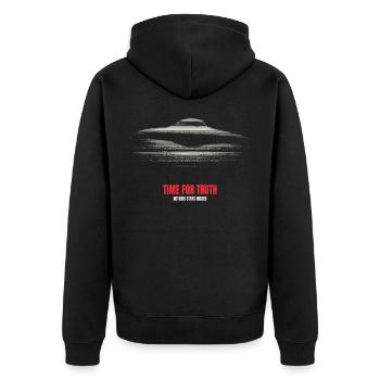 Time for Truth – UFO in retro look - Unisex Premium Organic Zip Hoodie - black - Back - Nico (187cm)