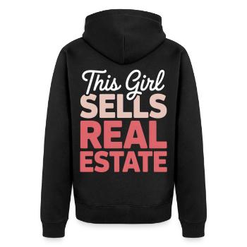 This Girl Sells Real Estate Gradient - Unisex Premium Bio Zip Hoodie - Schwarz - Hinten - Nico (187cm)