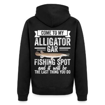 Angelrute-und-Rollen-Kombi-Angelsaison - Unisex Premium Bio Zip Hoodie - Schwarz - Hinten - Nico (187cm)
