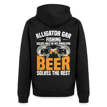 Angelsaison Alligator Gar Angelrute - Unisex Premium Bio Zip Hoodie - Schwarz - Hinten - Nico (187cm)