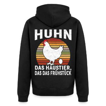 Huhn Frühstück Humor Retro - Unisex Premium Bio Zip Hoodie - Schwarz - Hinten - Nico (187cm)