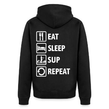 Eat Sleep SUP Repeat - Standup paddeln - Unisex Premium Bio Zip Hoodie - Schwarz - Hinten - Nico (187cm)
