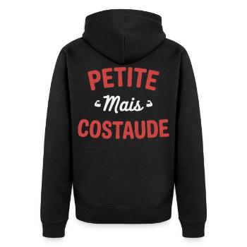 PETITE MAIS COSTAUDE Humour confiance et caractère - Veste à capuche bio Premium Unisexe - noir - Dos - Nico (187cm)