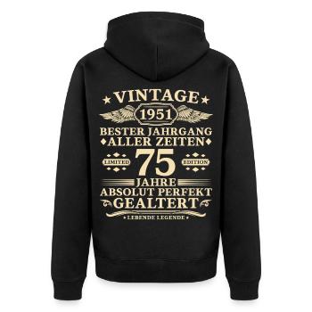 75 Years Perfectly Aged 1951 Vintage - Unisex Premium Organic Zip Hoodie - black - Back - Nico (187cm)