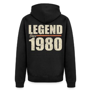 Geburtstag 1980 | Legende seit 1980 - Unisex Premium Bio Zip Hoodie - Schwarz - Hinten - Nico (187cm)