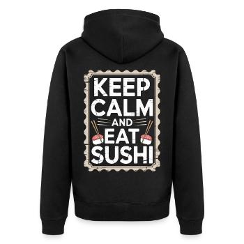 Sushi Reste calme et mange des sushis Amoureux de la cuisine japonaise - Veste à capuche bio Premium Unisexe - noir - Dos - Nico (187cm)