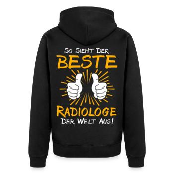 Radiologe Geschenkidee - Unisex Premium Bio Zip Hoodie - Schwarz - Hinten - Nico (187cm)