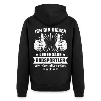 Radsportler Legende - Unisex Premium Bio Zip Hoodie - Schwarz - Hinten - Nico (187cm)