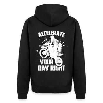 Accelerate Your Day Right - Unisex Premium Bio Zip Hoodie - Schwarz - Hinten - Nico (187cm)