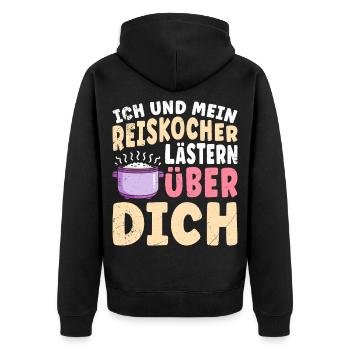 Kochen ICH UND MEIN REISKOCHER LÄSTERN Lustig - Unisex Premium Bio Zip Hoodie - Schwarz - Hinten - Nico (187cm)