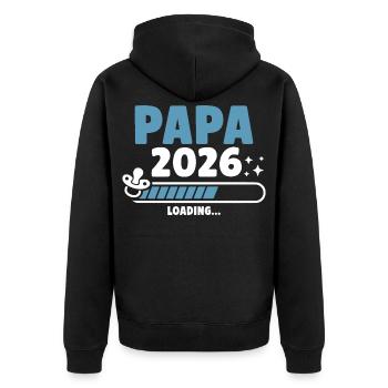 Papa 2026 Loading... - Unisex Premium Bio Zip Hoodie - Schwarz - Hinten - Nico (187cm)