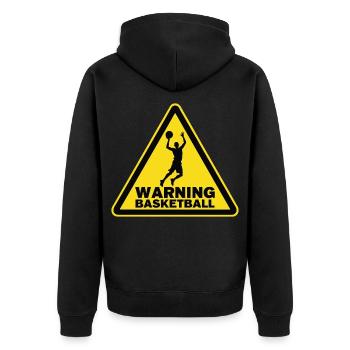 Warning Basketball Sportsman Warning Sign - Unisex Premium Organic Zip Hoodie - black - Back - Nico (187cm)