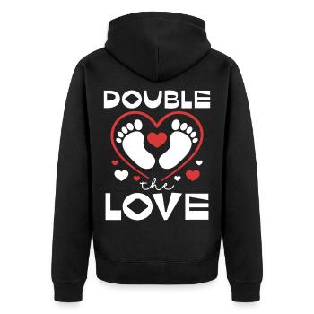 Double Love Heart Print Design - Unisex Premium Organic Zip Hoodie - black - Back - Nico (187cm)