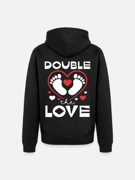 Double Love Heart Print Design - Unisex Premium Organic Zip Hoodie - black