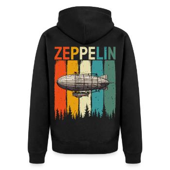 Retro Zeppelin Airship Vintage Rock Style  - Unisex Premium Organic Zip Hoodie - black - Back - Nico (187cm)