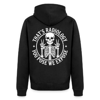 Skelett Radiologie Logo Motiv - Unisex Premium Bio Zip Hoodie - Schwarz - Hinten - Nico (187cm)