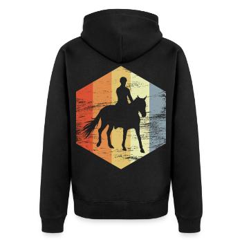 Reiten Retro Look - Unisex Premium Bio Zip Hoodie - Schwarz - Hinten - Nico (187cm)