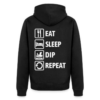 Eat Sleep Dip Repeat - Eisbaden - Winterbaden - Unisex Premium Organic Zip Hoodie - black - Back - Nico (187cm)