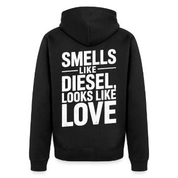 Ça sent le diesel On dirait de l’amour - Veste à capuche bio Premium Unisexe - noir - Dos - Nico (187cm)