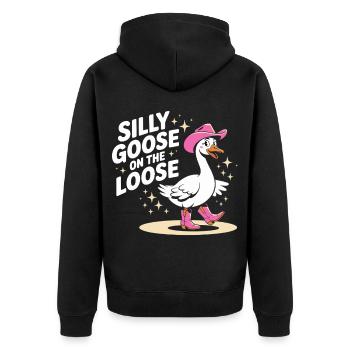 Silly Goose On The Loose - Unisex Premium Organic Zip Hoodie - black - Back - Nico (187cm)