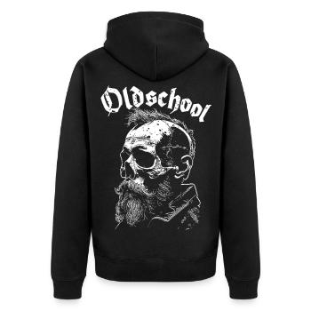 Old School Bart Schädel Portrait - Unisex Premium Bio Zip Hoodie - Schwarz - Hinten - Nico (187cm)