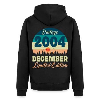 Geburtstag Dezember 2004 Geburtstagsgeschenk - Unisex Premium Bio Zip Hoodie - Schwarz - Hinten - Nico (187cm)