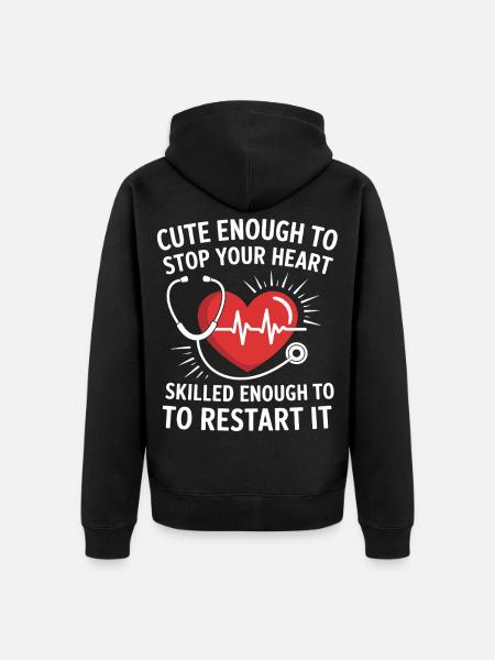 Heart restart motif with stethoscope - Unisex Premium Organic Zip Hoodie - black