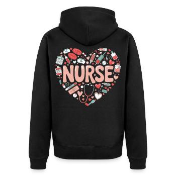 Nurse Herzdesign - Unisex Premium Bio Zip Hoodie - Schwarz - Hinten - Nico (187cm)