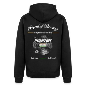 Proud of Boxing FIGHTER India - Unisex Premium Organic Zip Hoodie - black - Back - Nico (187cm)