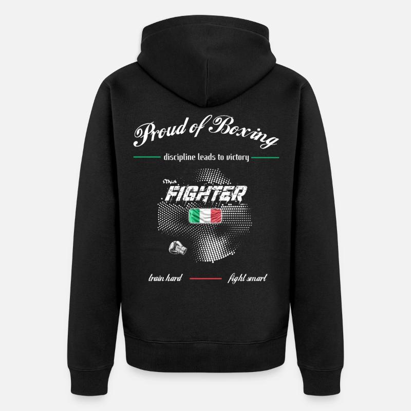 Fier de Boxing FIGHTER Italie - Veste à capuche bio Premium Unisexe - noir