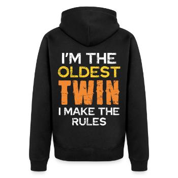 Ich bin der älteste Zwilling - Unisex Premium Bio Zip Hoodie - Schwarz - Hinten - Nico (187cm)