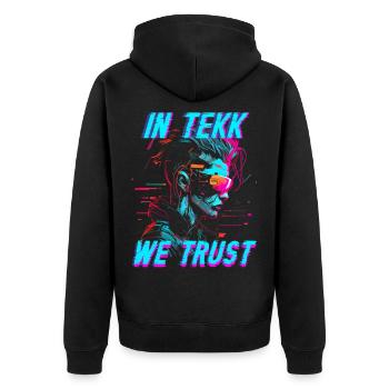 Hardtekk Tekke East Germany In Tekk We Trust - Unisex Premium Organic Zip Hoodie - black - Back - Nico (187cm)