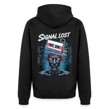 Signal Lost Retro Sci-Fi Glitch Design - Unisex Premium Organic Zip Hoodie - black - Back - Nico (187cm)