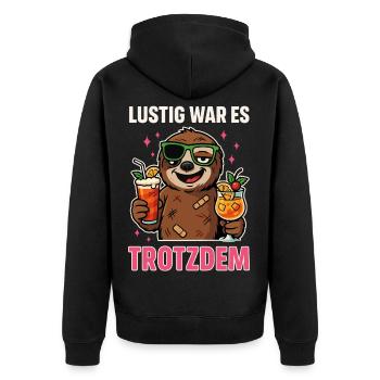 Funny It Was Shirt, Cat Sloth Party Shirt - Unisex Premium Organic Zip Hoodie - black - Back - Nico (187cm)