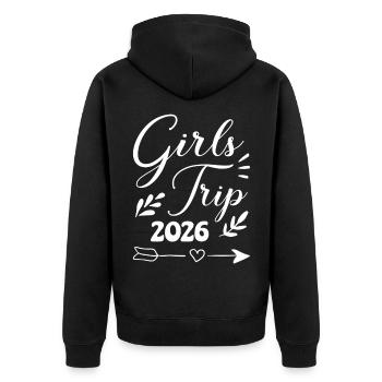 Mädelstrip 2026 Girls Trip Mädelstour Mädlstrip - Unisex Premium Bio Zip Hoodie - Schwarz - Hinten - Nico (187cm)