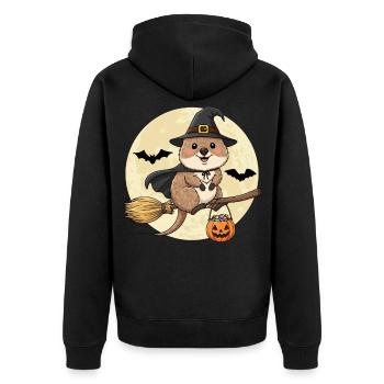 Douce Sorcière Quokka Halloween - Veste à capuche bio Premium Unisexe - noir - Dos - Nico (187cm)