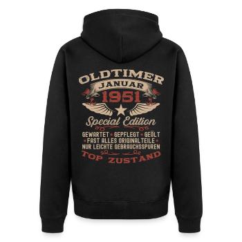 Cadeau du 75e anniversaire Voiture classique janvier 1951 - Veste à capuche bio Premium Unisexe - noir - Dos - Nico (187cm)