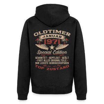 55. Geburtstag Geschenk Oldtimer Januar 1971 - Unisex Premium Bio Zip Hoodie - Schwarz - Hinten - Nico (187cm)