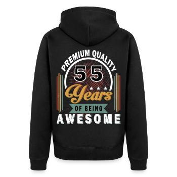 55 Jahre Großartig Badge - Unisex Premium Bio Zip Hoodie - Schwarz - Hinten - Nico (187cm)