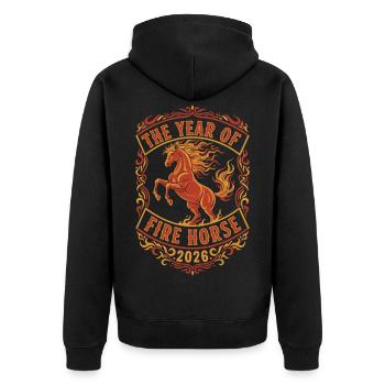 The Year Of Fire Horse 2026 Celebration Design - Unisex Premium Organic Zip Hoodie - black - Back - Nico (187cm)