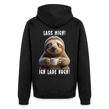 Lass mich, ich lade noch – Kaffee Stimmung - Unisex Premium Bio Zip Hoodie - Schwarz - Hinten - Nico (187cm)
