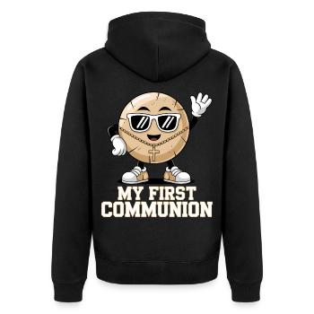 First Communion Cookie with Style - Unisex Premium Organic Zip Hoodie - black - Back - Nico (187cm)
