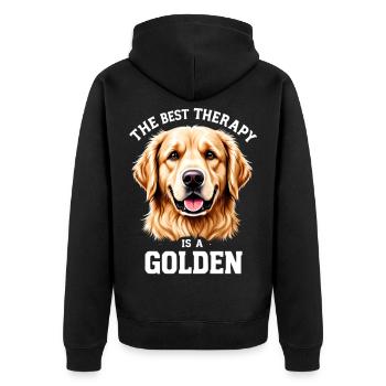 Best Therapy: Golden - Unisex Premium Organic Zip Hoodie - black - Back - Nico (187cm)