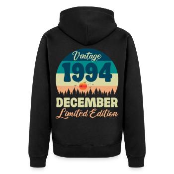 Geburtstag Dezember 1994 Geburtstagsgeschenk - Unisex Premium Bio Zip Hoodie - Schwarz - Hinten - Nico (187cm)