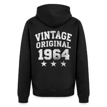 Vintage Original 1964 – Klassischer Retro Look - Unisex Premium Bio Zip Hoodie - Schwarz - Hinten - Nico (187cm)