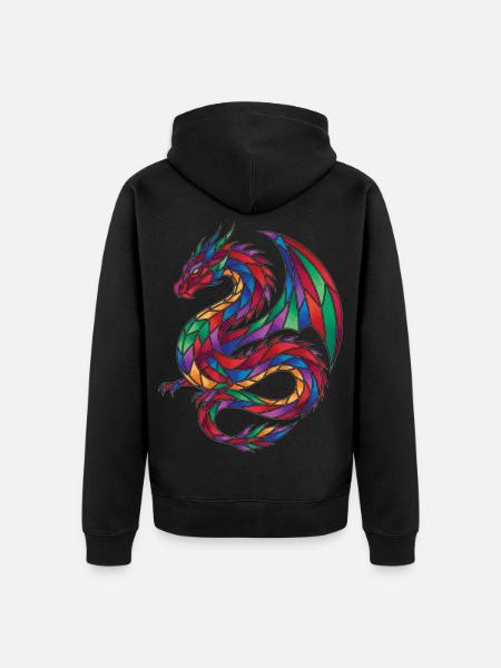 Buntglas-Drachen-Mosaik-Fantasie - Unisex Premium Bio Zip Hoodie - Schwarz