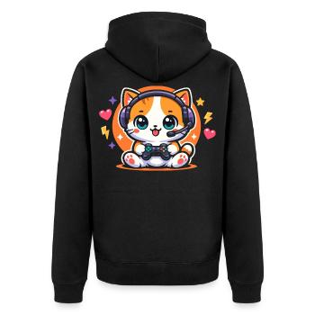 Gaming Cat – Funny Gambling Saying - Unisex Premium Organic Zip Hoodie - black - Back - Nico (187cm)