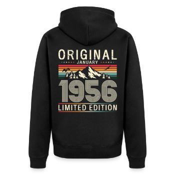 70e anniversaire Original janvier Né en 1956 - Veste à capuche bio Premium Unisexe - noir - Dos - Nico (187cm)